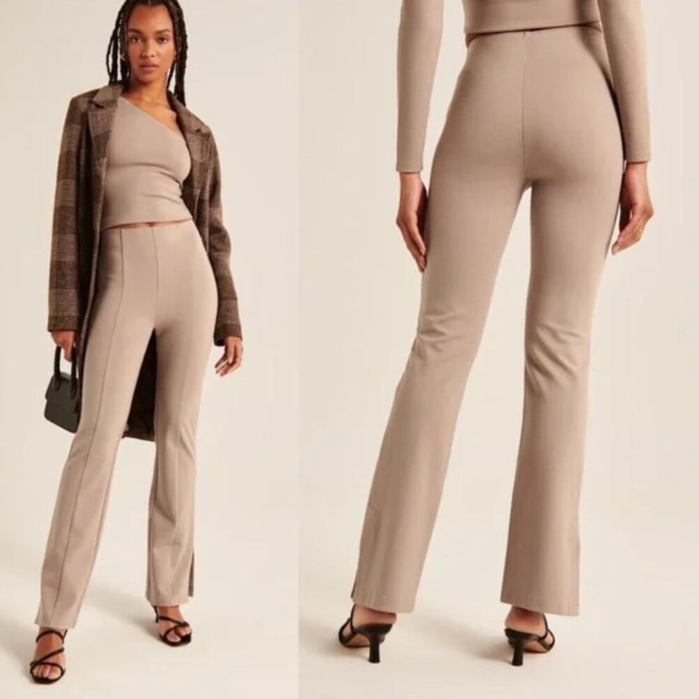 Abercrombie & Fitch | High Rise Ponte Split Hem Slim Flare Pants Taupe | Small